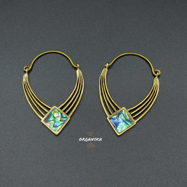 Abalone Shell and Brass Metal Hoop Earrings - Boho Wedding | Organika Tribal