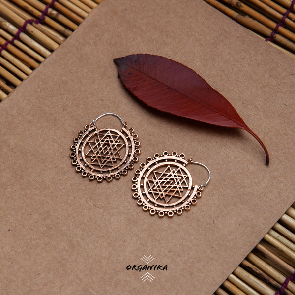 Sri Yantra Mandala Copper Hoop earrings - Pair