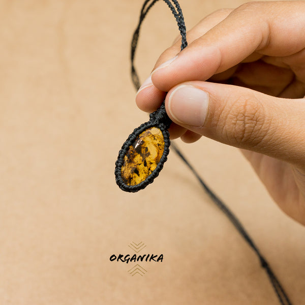 macrame yellow amber cabuchon from chiapas mexico | Organika Tribal 