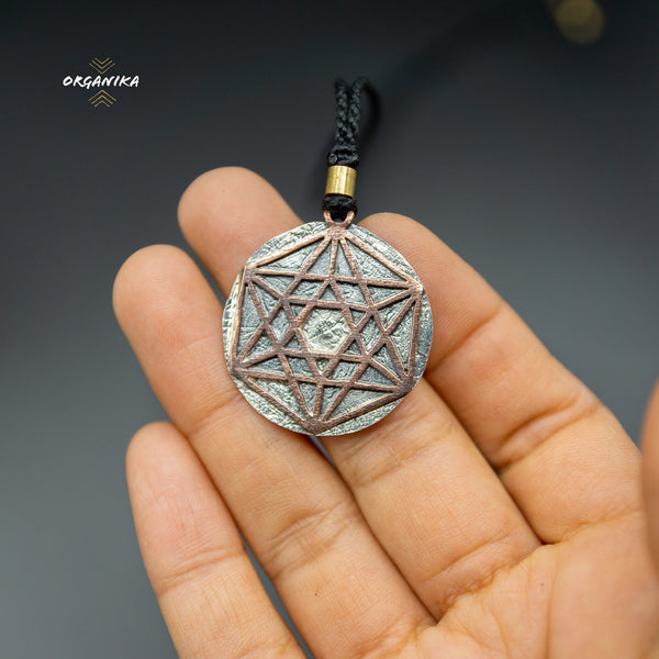 Icosahedron, solid platonics, silver and copper amulet | Organika Tribal