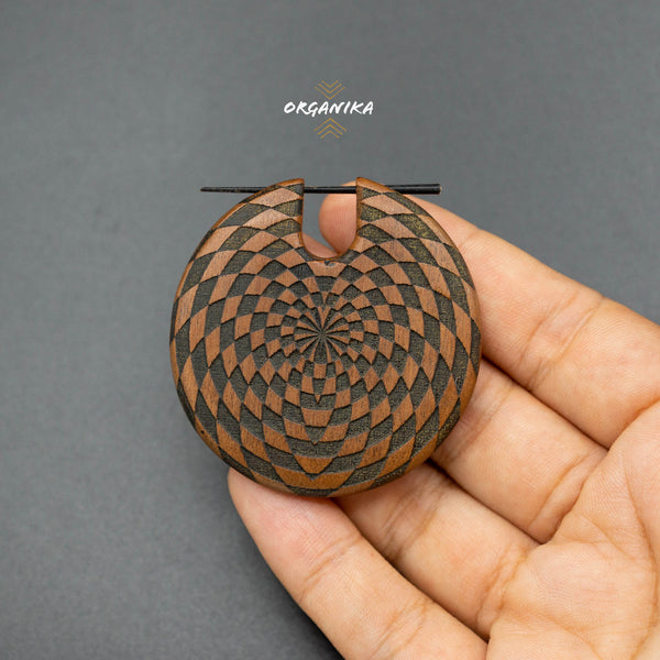 wooden geometric pin earrings, Wood earrings, sacred Geometry | Organic Tribal